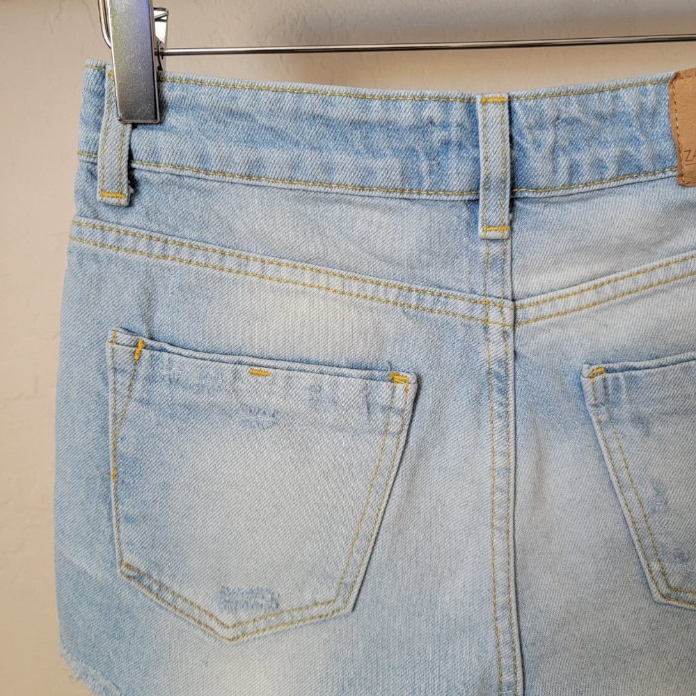 Zara Basic Z1975 Frayed Cutoff Distressed High Rise Denim Jean Shorts - Picture 8 of 13